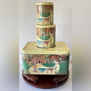 Vintage Canister Set of 3‎ Farmhouse Autumn Scene Storage Thanksgiving fall tins